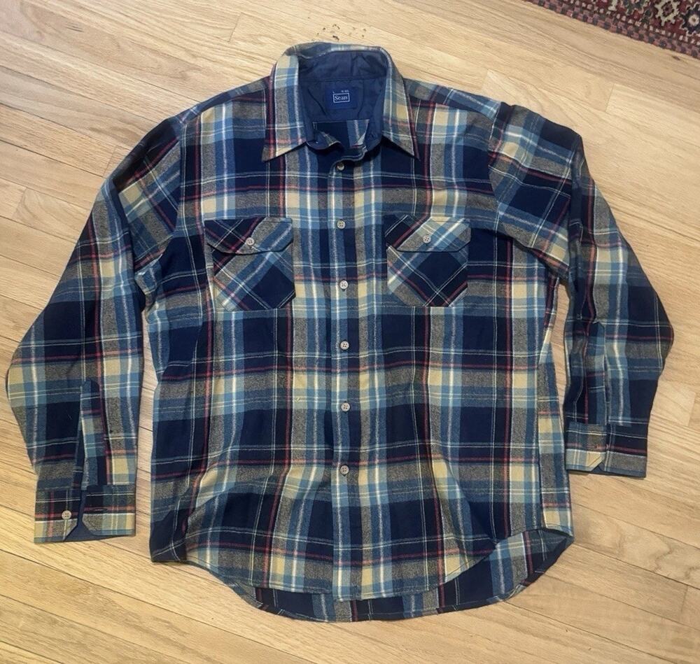 Vintage Sears Plaid Flannel Shirt - Men's L Heavyweight Cotton Workwear